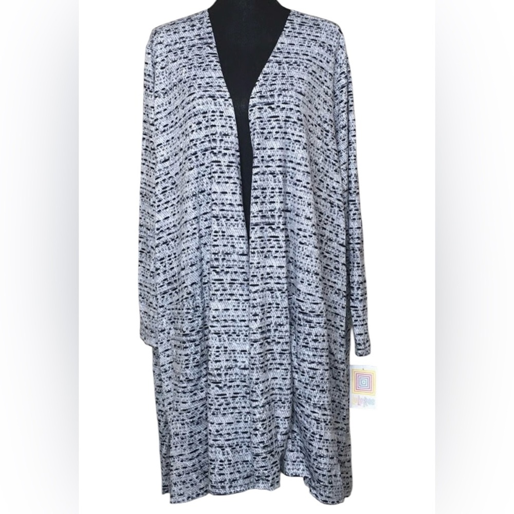 Lularoe Women’s XL Cardigan Caroline Black Grey White A Line Lagenlook Sweater